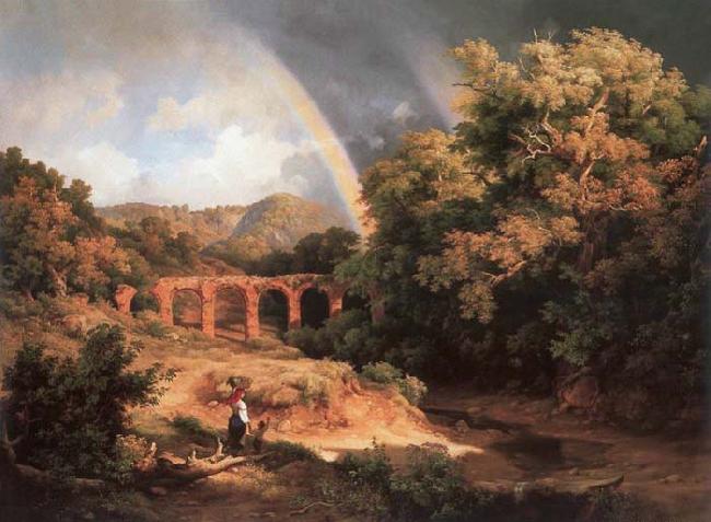 Karoly Marko the Elder Italian Landscape with Viaduct and Rainbow